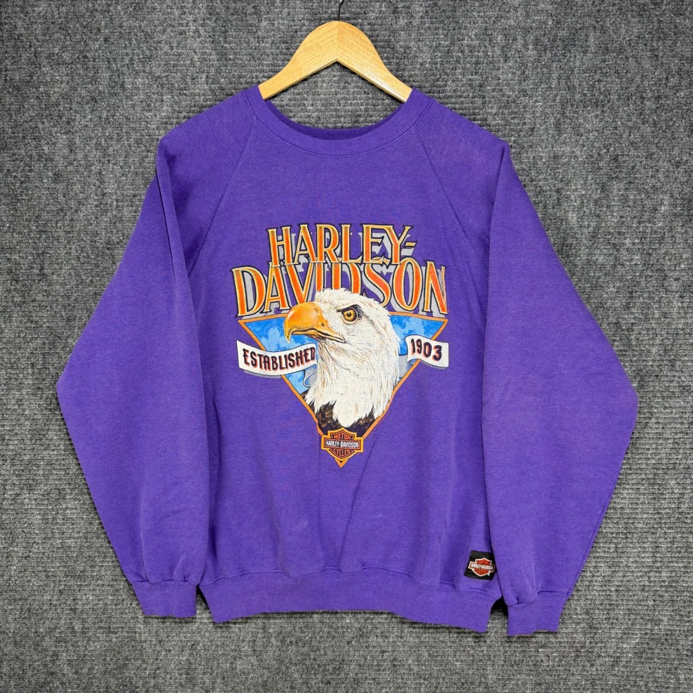 Vintage 90s Harley Davidson Purple Eagle Sweatshirt Fayetteville NC Mens XL